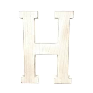 Large 15.75 in. Tall Distressed White Wash Decorative Monogram Wood Letter (H)