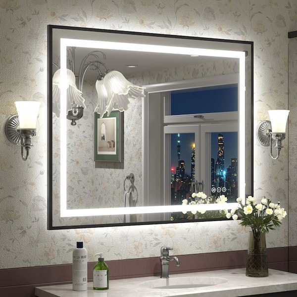 40 in. W x 32 in. H Rectangular Framed Front and Back LED Lighted Anti-Fog Wall Bathroom Vanity Mirror in Tempered Glass