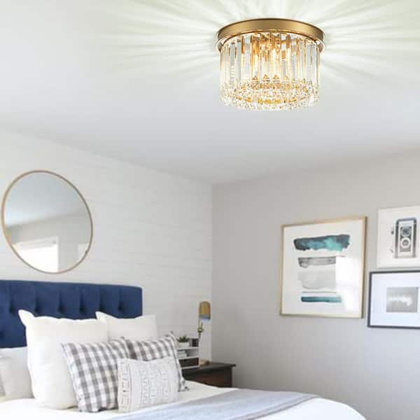 11.8 In. 4-Light Gold Finish Drum Style Flush Mount with Crystal Accents and No Bulbs Included