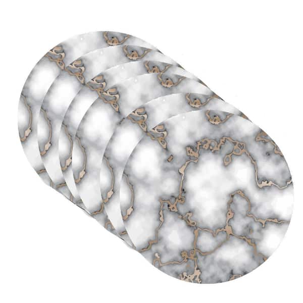 15 in. x 15 in. Smokey Gold Marble Cork Foil Printed Marble Granite Design Thick Cork Texture Round Placemat (Set of 6)