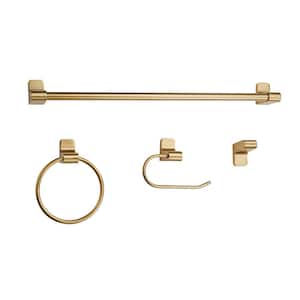 Positano 4-Piece Bath Hardware Set with Towel Bar, Towel Ring, Robe Hook, and Toilet Paper Holder in Matte Brass