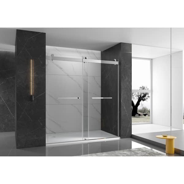 MCOCOD 72 in. W x 76 in. H Double Sliding Frameless Shower Door in Chrome with Soft-Closing and 3/8 in. (10 mm) Clear Glass