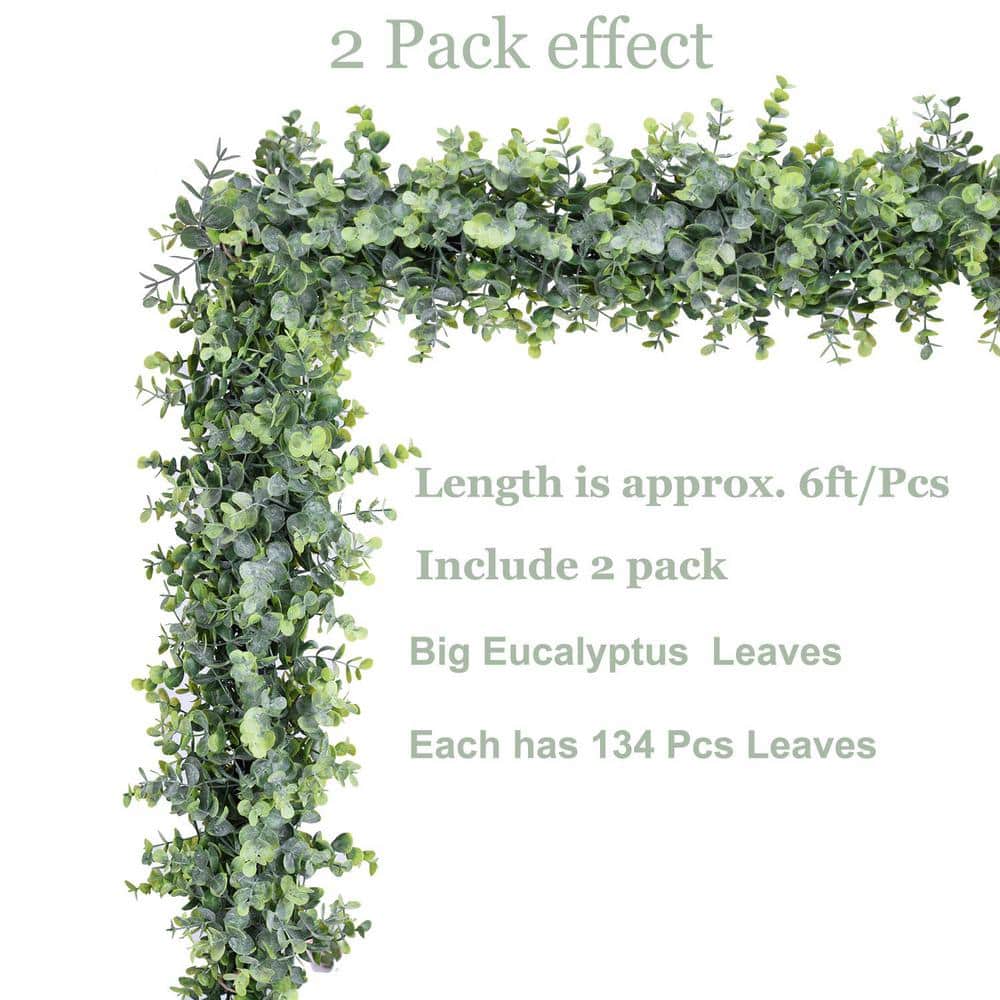 6-Pack Green Artificial Eucalyptus Garland with Lights for Outdoor Decor