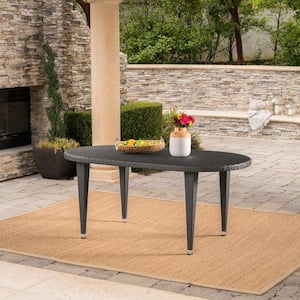 Mariam Grey Oval Faux Rattan Outdoor Dining Table