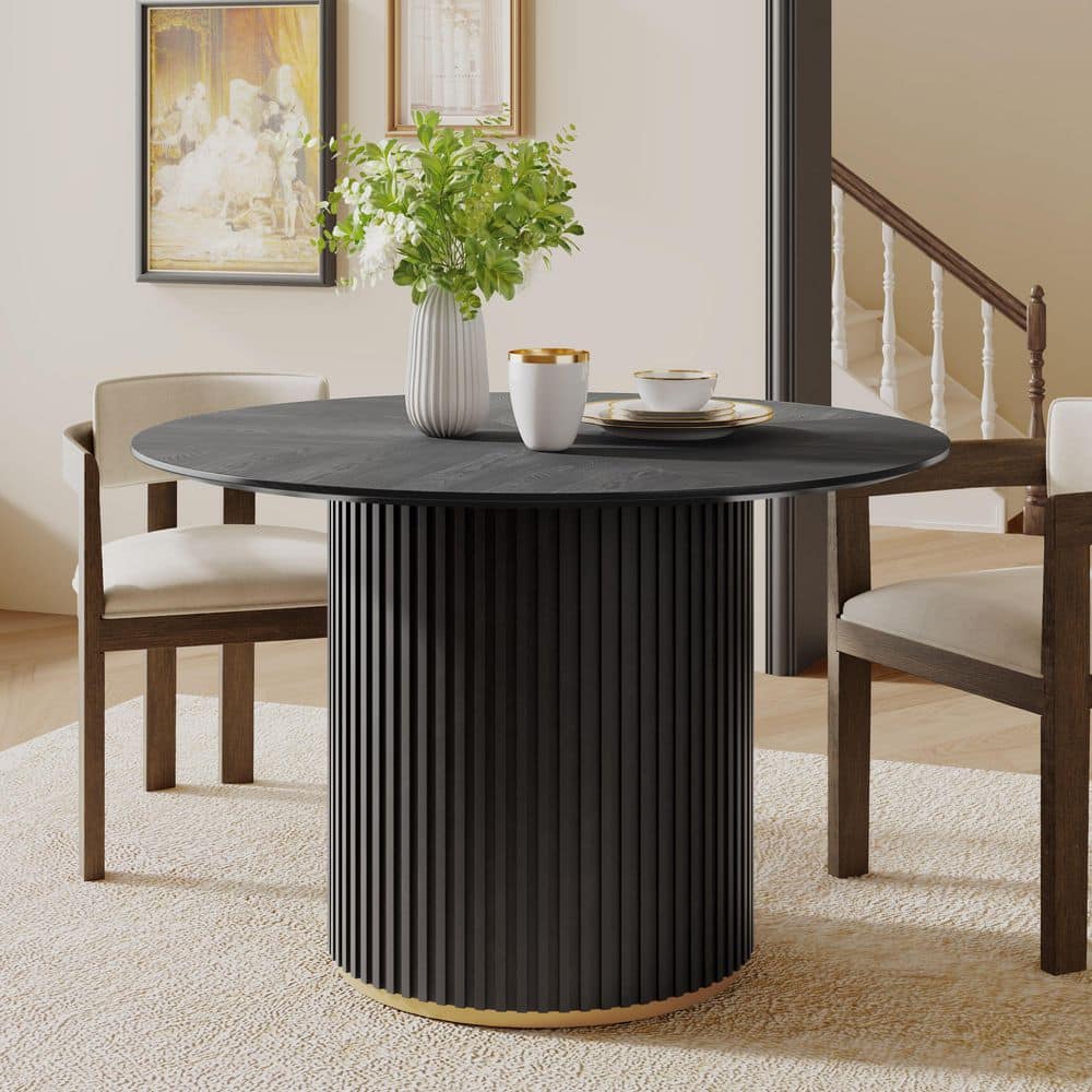 Harper & Bright Designs Black Wood 47.25 in. Pedestal Round Dining ...
