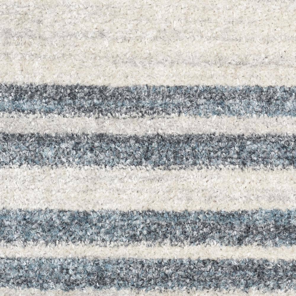Ivory Blue Synthetic Stripe Runner Rug 2'2" x 8'