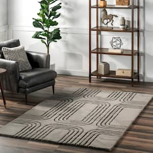 Twila Geometric Faux Rabbit Machine Washable Gray 8 ft. x 10 ft. Modern Area Rug