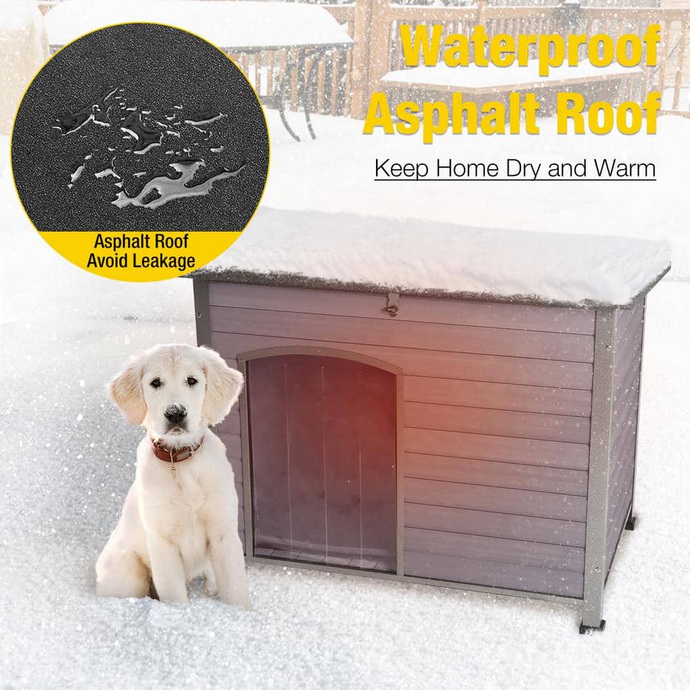 Large Gray Insulated Wood Dog House with Metal Frame