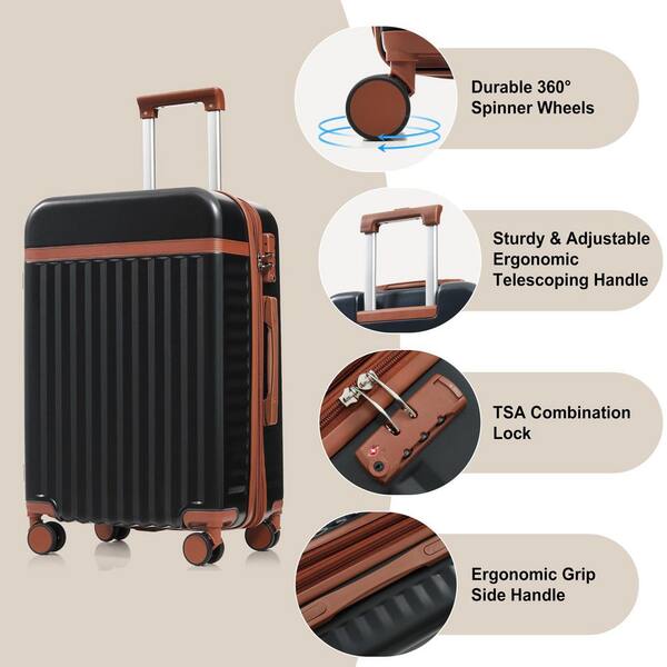Merax 3-Bags, 3-Piece Black ABS Hardshell Spinner Expandable