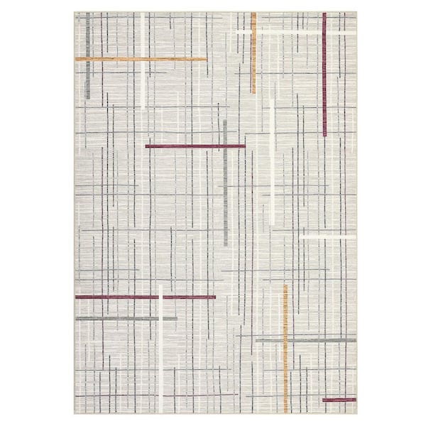 Garvee Striped Bedside Foldable Geometric Print Carpet Soft Thin Carpet Living Room Laundry Room Beige 8 ft. x 10 ft. Area Rug