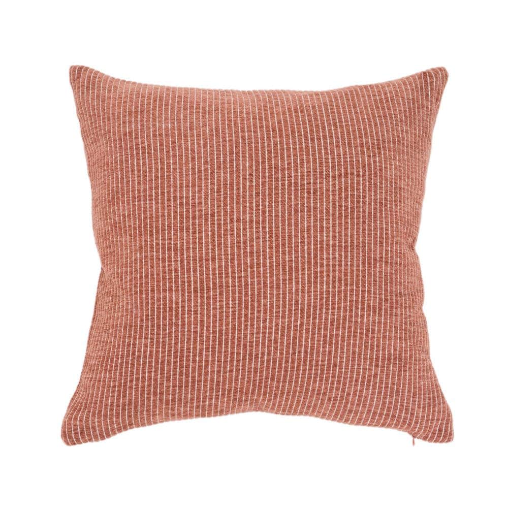 Copper Brown Reversible Woven Striped Chenille Square Pillow