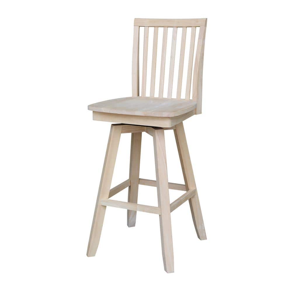 Traditional Rubberwood Swivel Bar Stool in Rich Brown