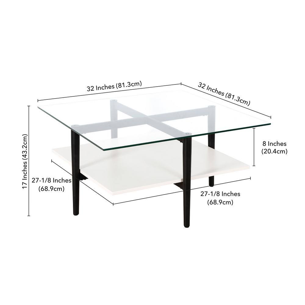 Mid-Century Modern 32" Square Coffee Table in Blackened Bronze with Glass Top
