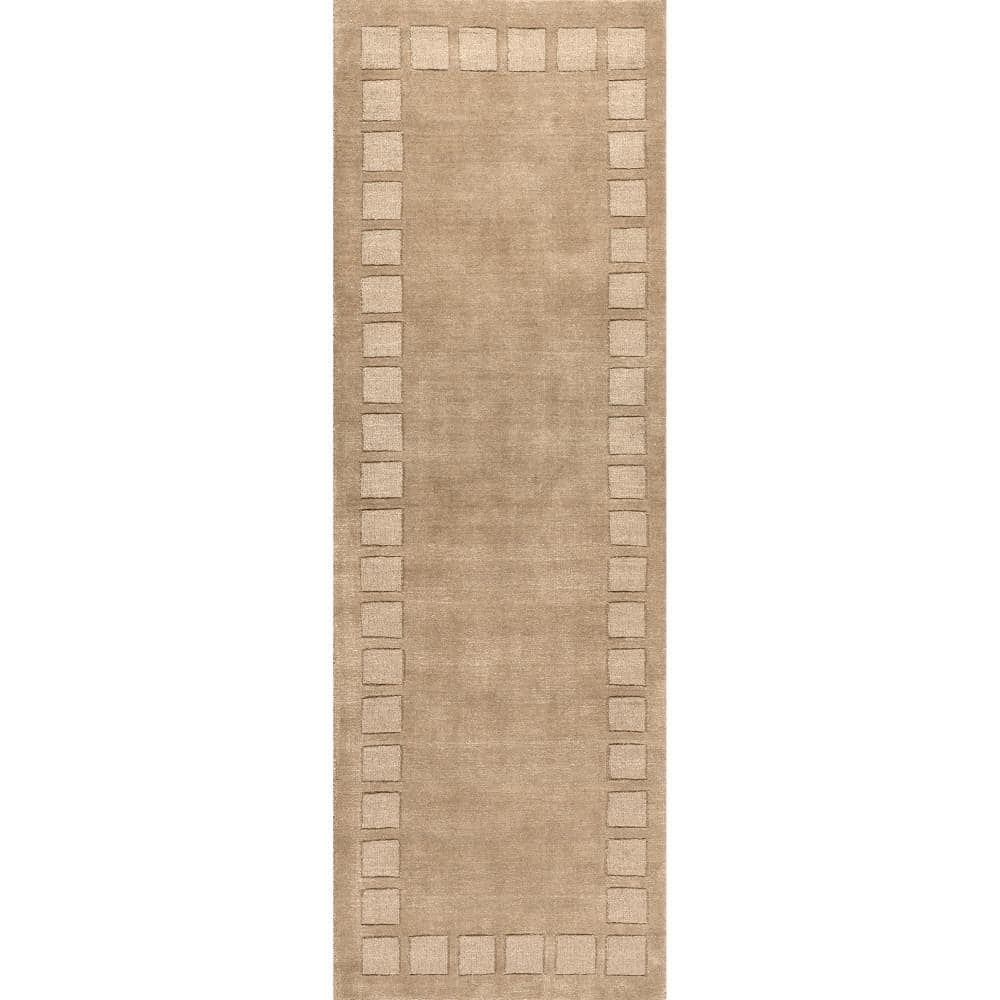 Fawn Wool-Blend Flat Woven Runner Rug with High-Low Border