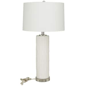 30 in. White Ceramic Fluted Base Task and Reading Table Lamp with Drum Shade