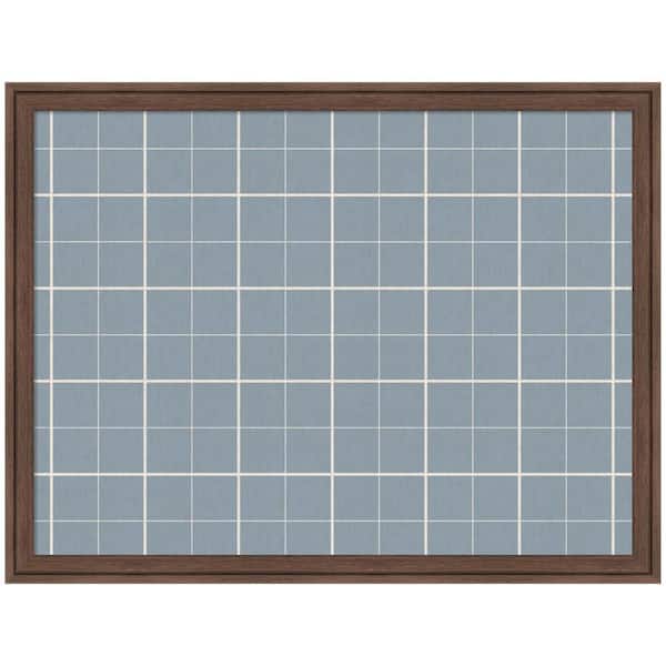 Florence 26 in. x 20 in. Brown Plastic Framed Light Blue Plaid Linen Fabric Memo Board