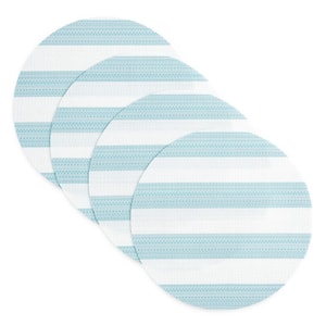 Basic Cabana Stripe 15 in. Aqua and White Polyester Indoor/Outdoor Placemat (Set of 4)