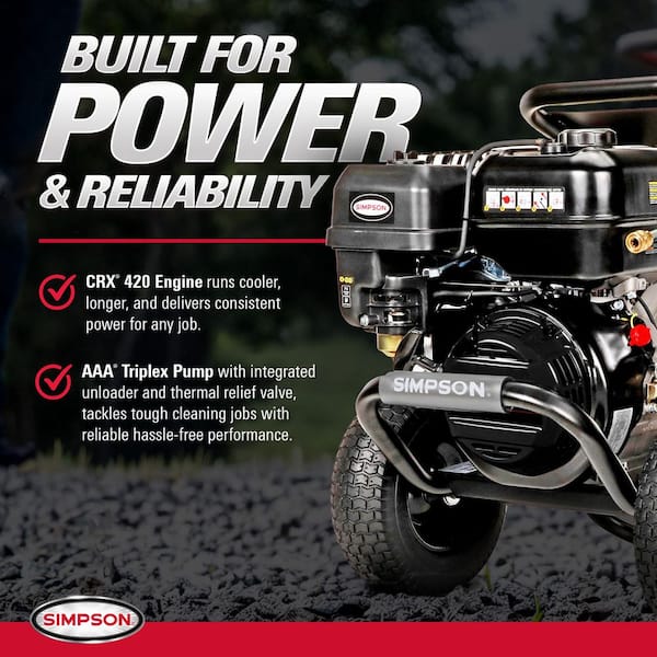 SIMPSON - 4400 PSI 4.0 GPM Gas Pressure Washer with CRX420 Engine, Heavy-Duty Commercial Cold Water Power Washer
