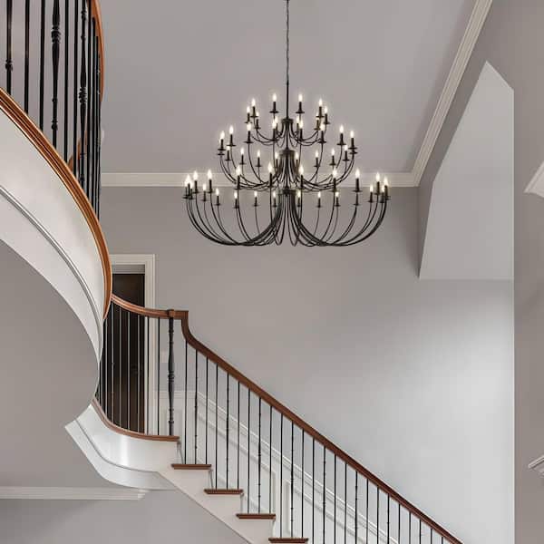 BAOURE 52-Light Black Farmhouse Chandeliers, 71-in Vintage Candle
