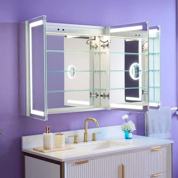 WELLFOR 48 in. W x 30 in. H Rectangular Aluminum Medicine Cabinet with Mirror and LED Light Anti-fog, Recessed/Surface Mount