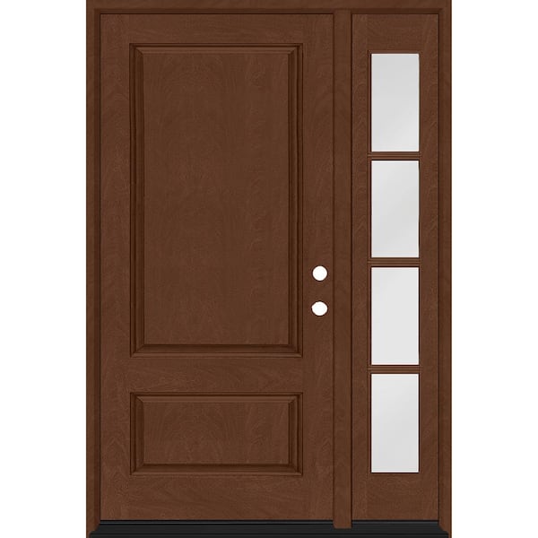 Steves & Sons Regency 53 in. x 80 in. 2Panel 3/4-Squaretop LHIS Chestnut Stain Fiberglass Prehung Front Door with w/4Lite 14in.SL