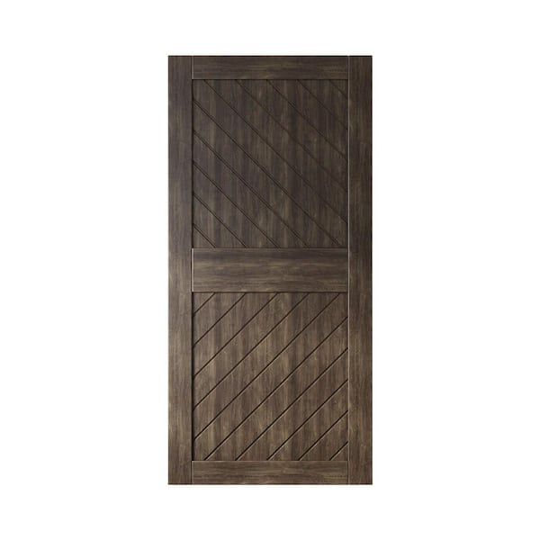 HOMACER XT4 36 in. x 84 in. C-Panel Solid Core Ebony Slanted Stripe Design Pine Wood Interior Sliding Barn Door Slab