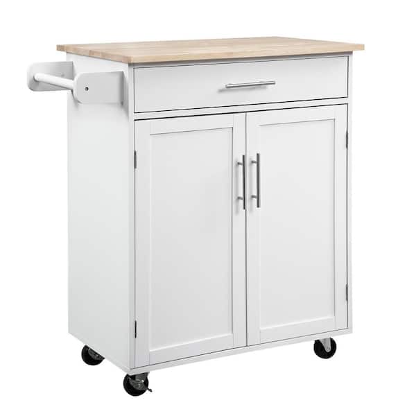 White Wood 17.8 in. Kitchen Island with Drawer and Storage Cabinet
