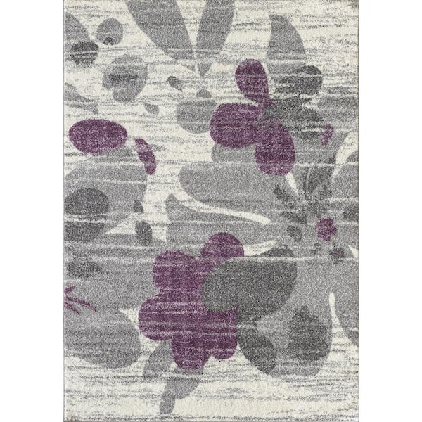 L'Baiet Amy Grey Floral 2 ft. x 3 ft. Scatter Area Rug