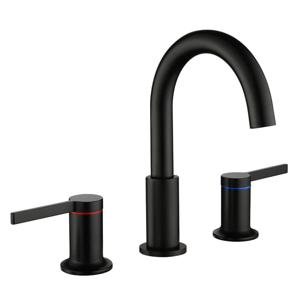 Arc 8 in. Widespread Double Handle Bathroom Faucet with 360-Degree Rotation in Matte Black -  Zalerock, SSLTX0202B