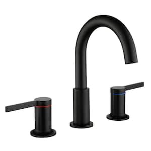Arc 8 in. Widespread Double Handle Bathroom Faucet with 360-Degree Rotation in Matte Black
