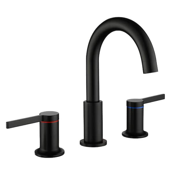 Zalerock Arc 8 in. Widespread Double Handle Bathroom Faucet with 360-Degree Rotation in Matte Black