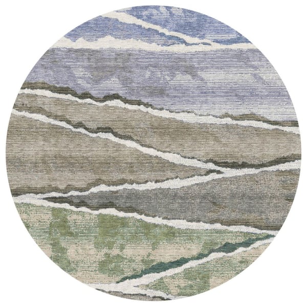Chantille Machine Washable Indoor/Outdoor Abstract ACN3003 Flax 8 ft. x 8 ft. Round Rug