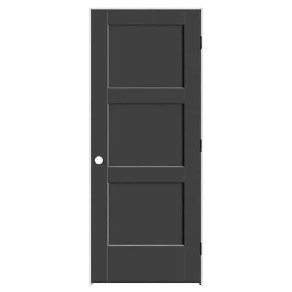 Calden 32 in. x 80 in. 3P Left-Hand Inswing Solid Core Black Composite Single Prehung Interior Door with Black Hinge