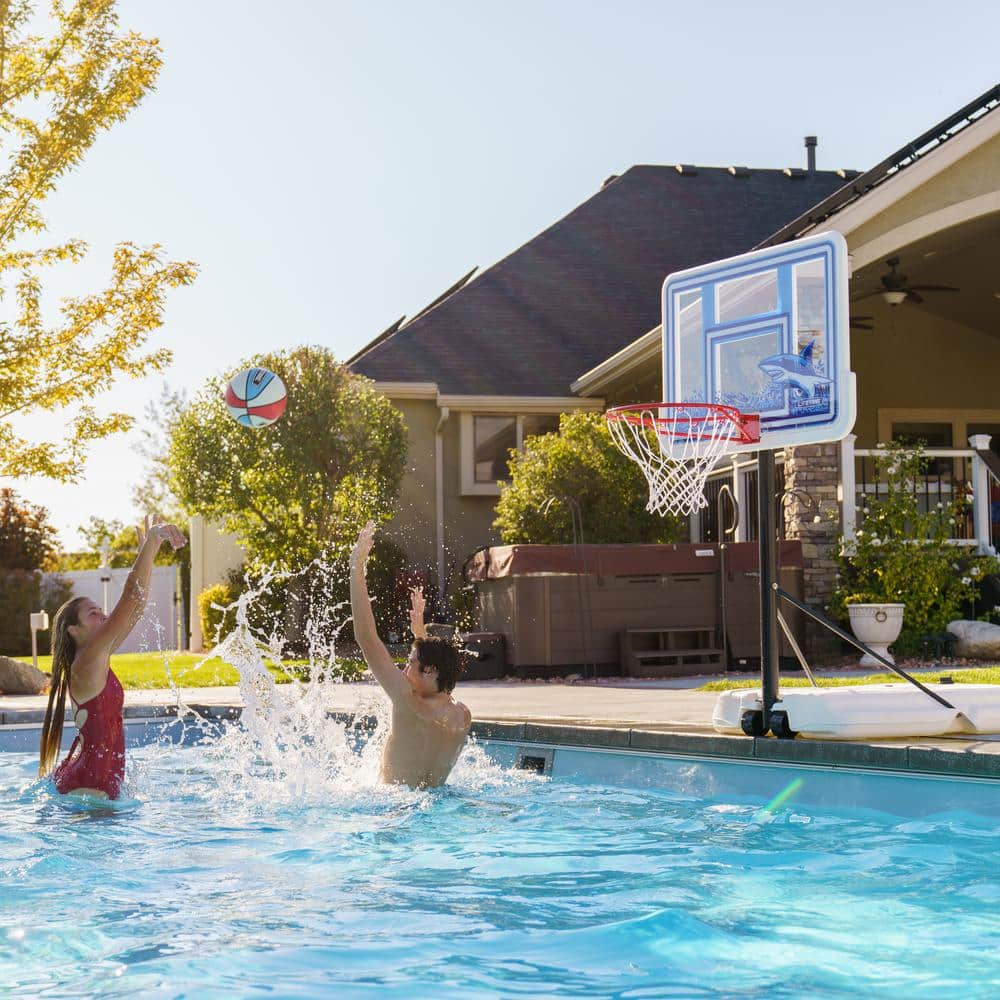 44" Blue and White Polycarbonate Poolside Basketball Hoop