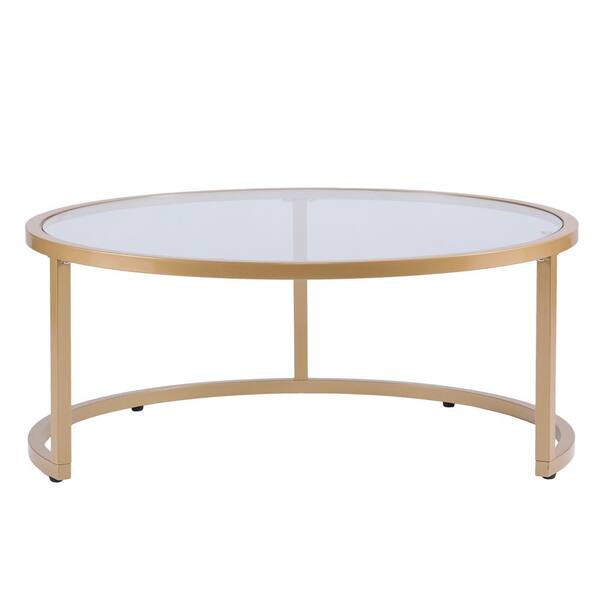 Round Glass Coffee Table, Silver Orchid Grant Gold Tone Glass Top Coffee Table