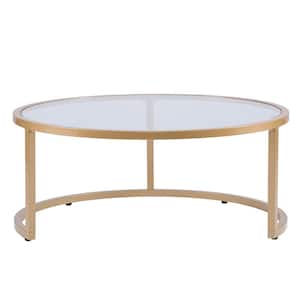 Narita 36 in. Gold Medium Round Glass Coffee Table with Nesting Tables