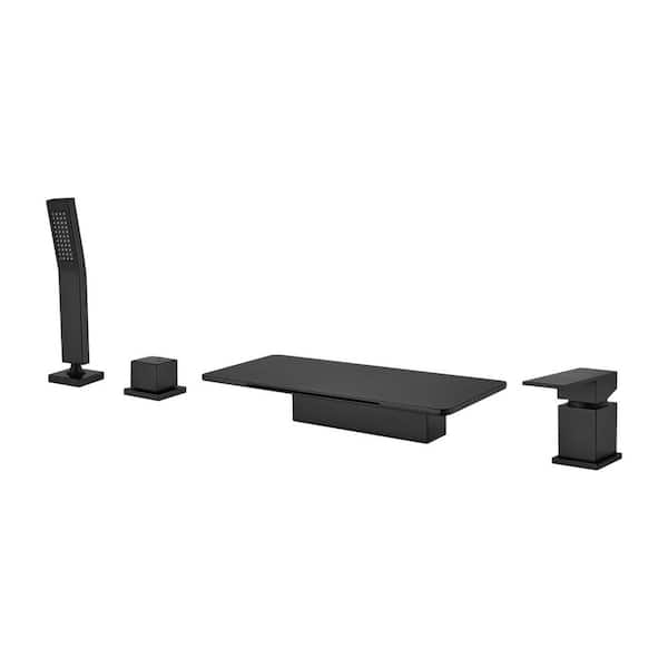 Single-Handle Tub-Mount Tub Faucet with Hand Shower in Black