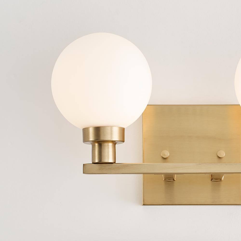 Clybourn Satin Brass 2-Light Vanity with Milk Glass Shades