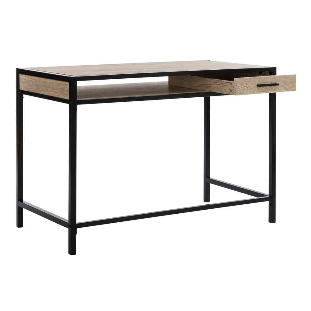 Alan Rustic Brown and Black Wood Corner Desk with Drawer