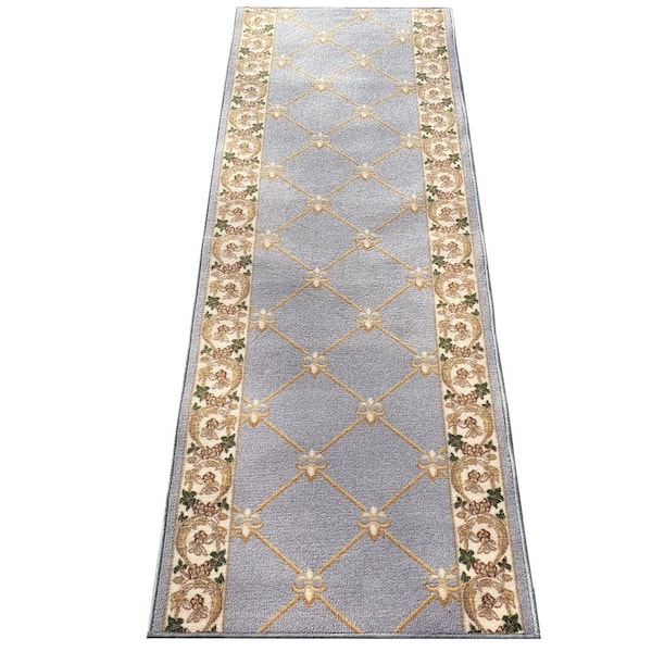 Fleur De Lis French Gray 26 in. W x 17 ft. L RunnerRug/Stair Runner 37.4 sq. ft.