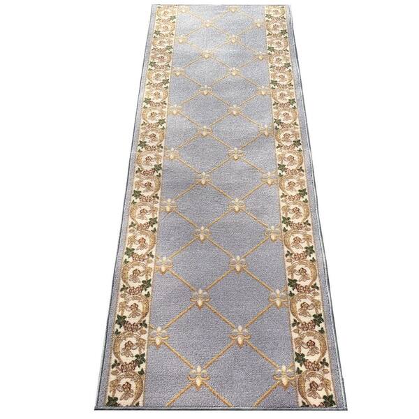 Fleur De Lis French Gray 26 in. W x 37 ft. L RunnerRug/Stair Runner 81.4 sq. ft.