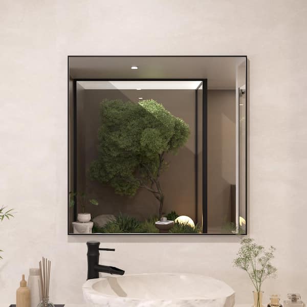 JimsMaison 30 in. W x 30 in. H Square Aluminum Framed Wall Bathroom Vanity Mirror in Matte Black