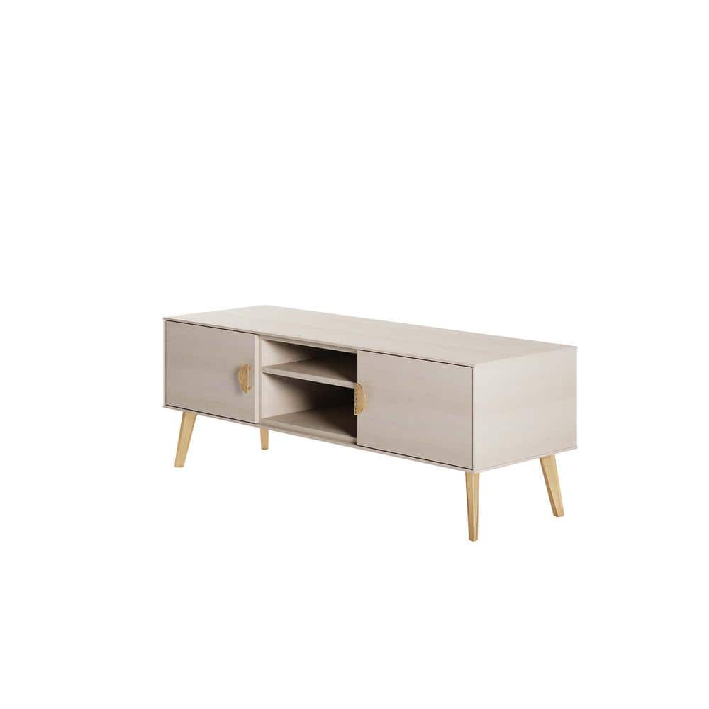 Haley White Wood Mid-Century Modern TV Stand with Cabinet