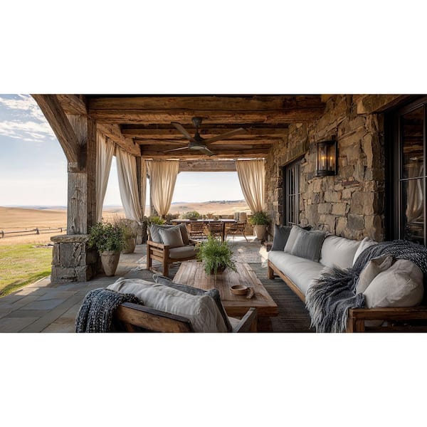 Bison 72 in. Smart Indoor/Outdoor Ceiling Fan, Bronze/Walnut, Universal Mount 12 in. Downrod, LED, Remote and Phone App