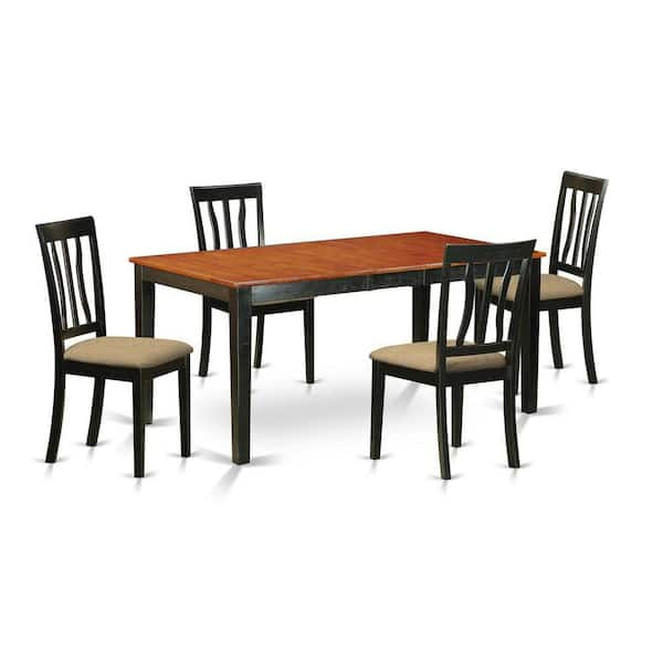 East West Furniture 5-Piece Black and Cherry Finish Solid Wood Top ...