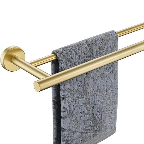 24 in. Stainless Steel Double Wall Mounted Towel Bars for Bathroom Towel Holder in Brushed Gold