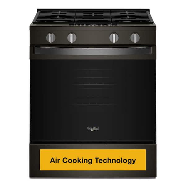 30 in. 4 Burners Slide-In Gas Range in Black-on-Stainless with Air Cooking Technology and Steam Clean