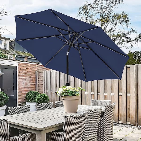 Coporesell 9 ft. Stainless Steel Patio Umbrella in Dark Blue with Push Button Tilt and Crank