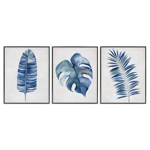 Stupell Industries Vintage Tropical Leaves by Hannah Dawson 3 Pieces Black Framed Nature Giclee Art Print 30 in. x 24 in.
