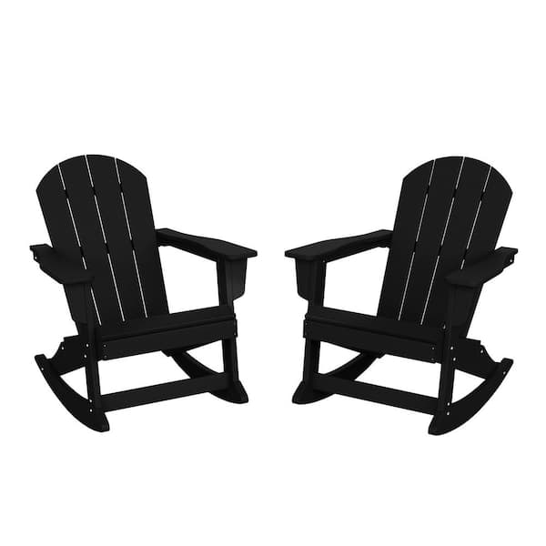 Laguna 2-Pack Fade Resistant Outdoor Patio HDPE Poly Plastic Classic Adirondack Porch Rocking Chairs in Black